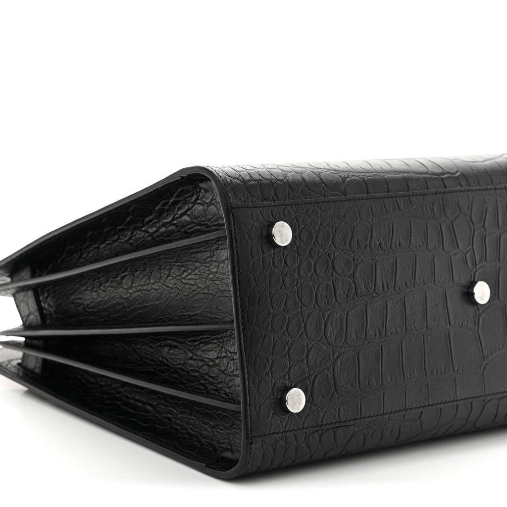 Calfskin Crocodile Embossed Small Sac de Jour  Black