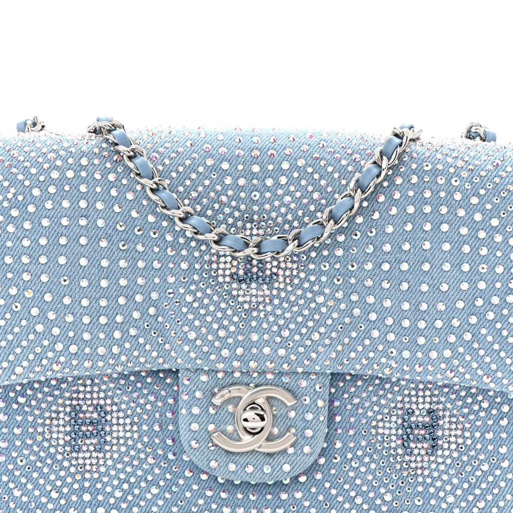 Denim Strass Evening Flap Bag Blue