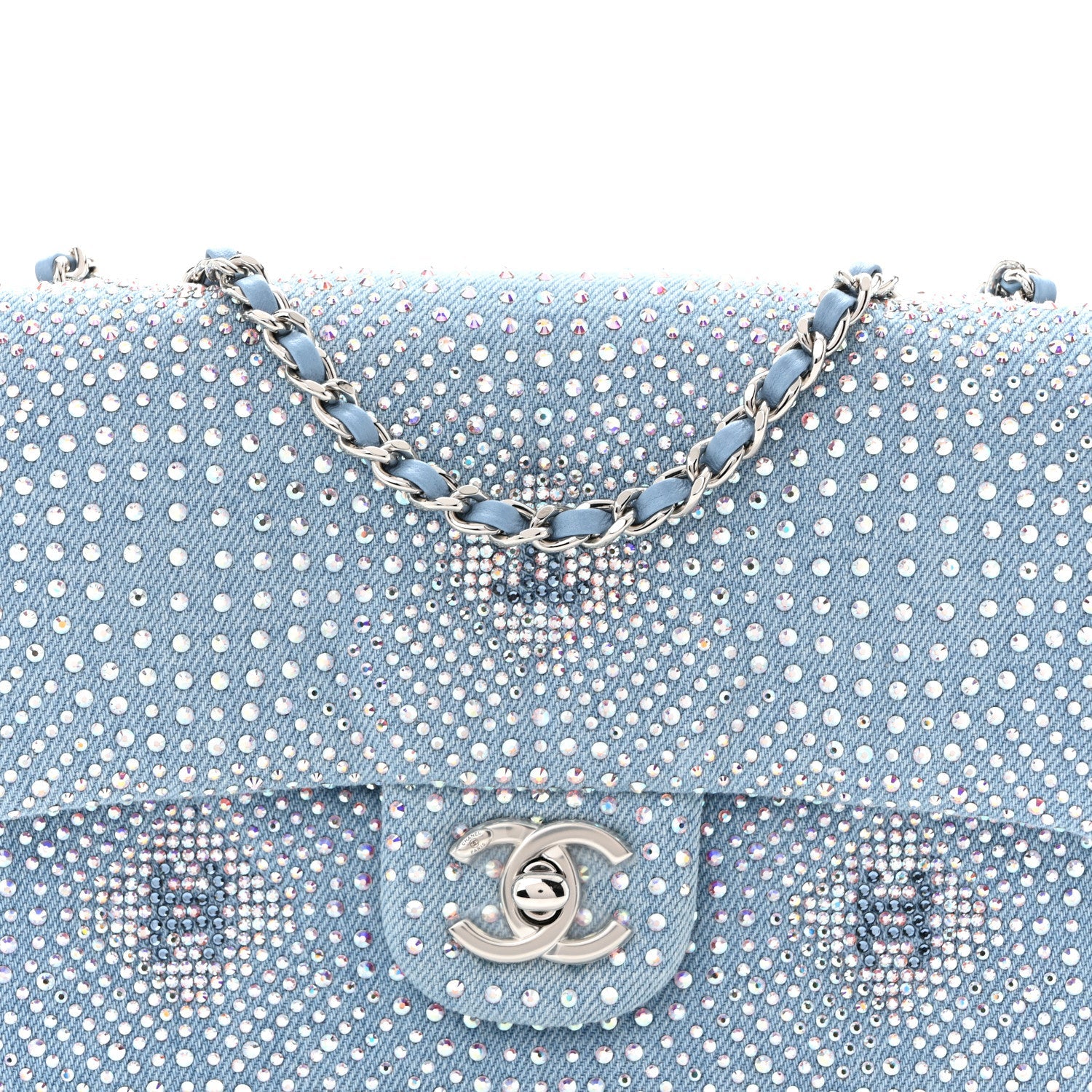 Denim Strass Evening Flap Bag Blue