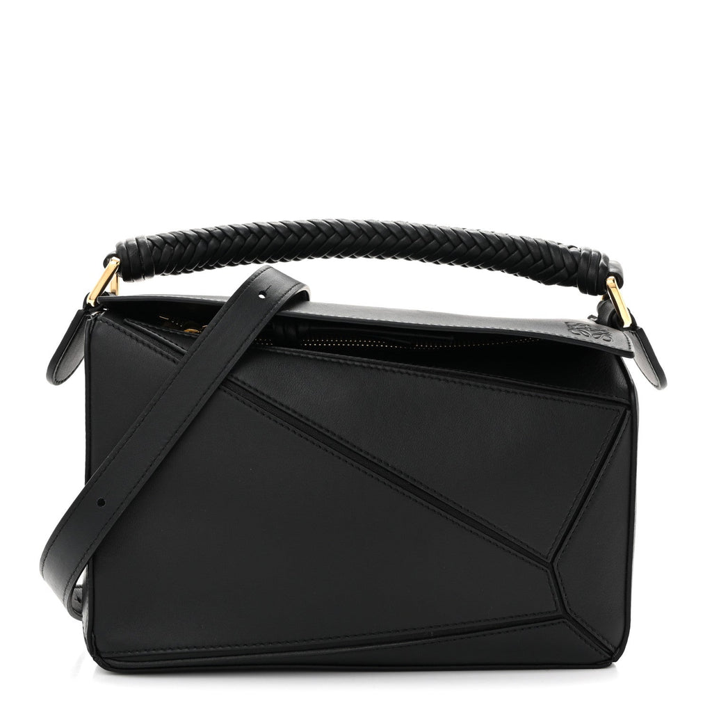 Calfskin Small Woven Puzzle Bag Black