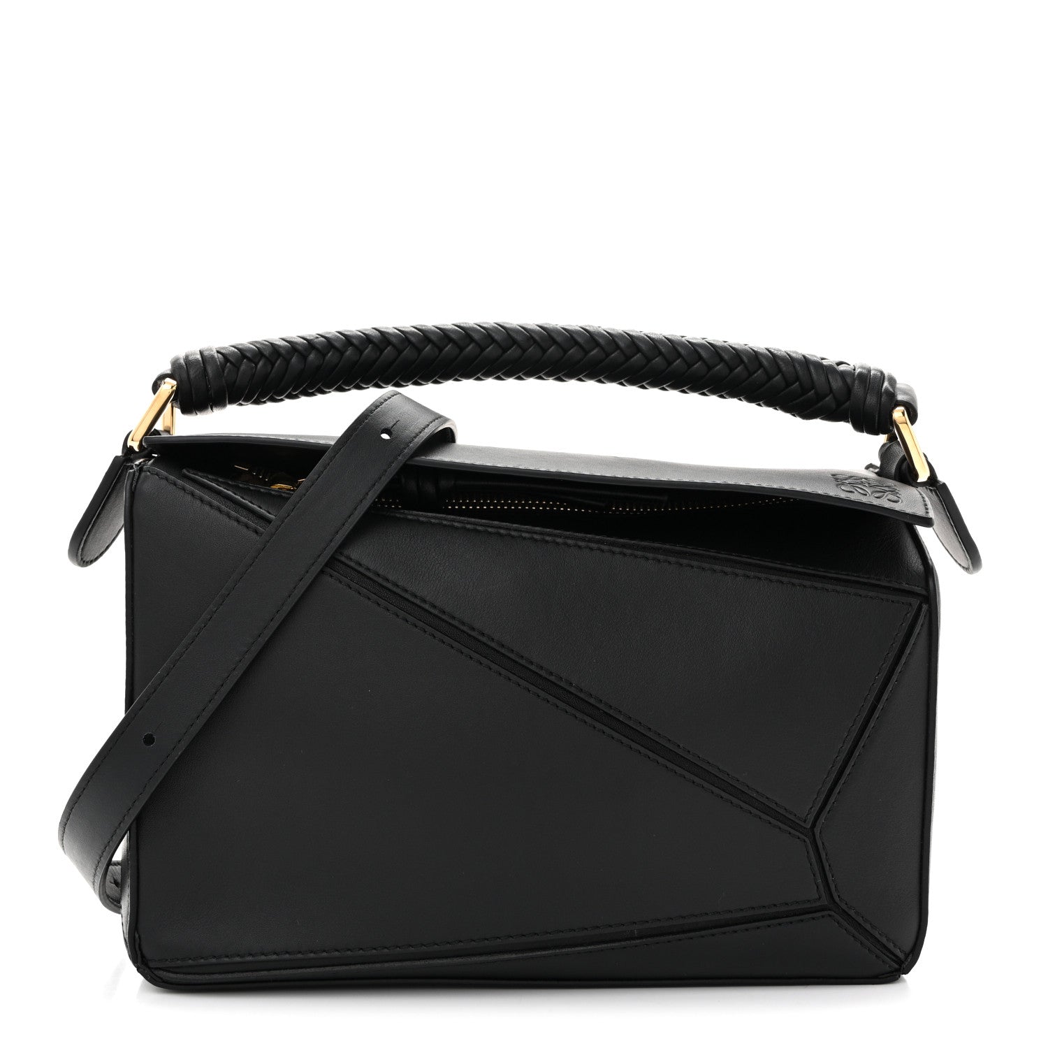 Calfskin Small Woven Puzzle Bag Black