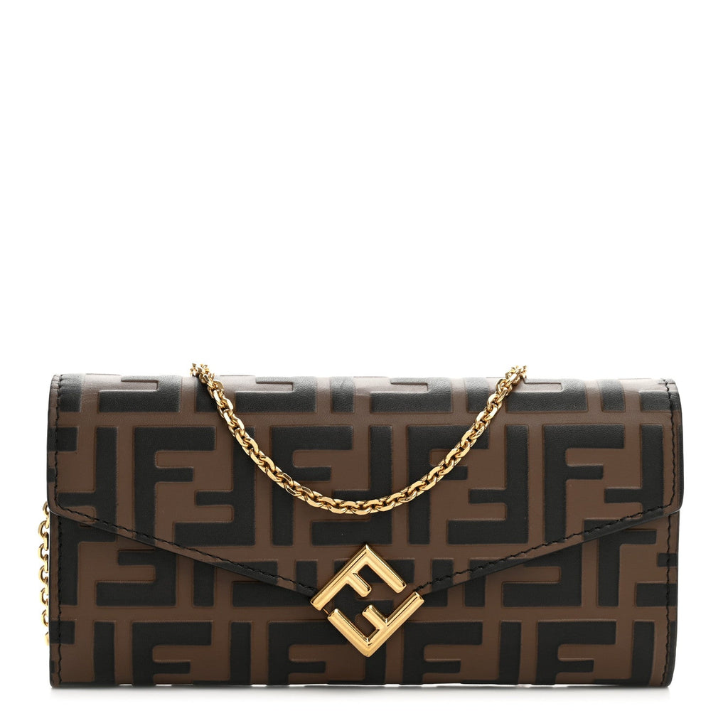 Vitello Soft F is Fendi Bi-Color FF 1974 Embossed Continental Envelope Wallet On Chain Maya Black