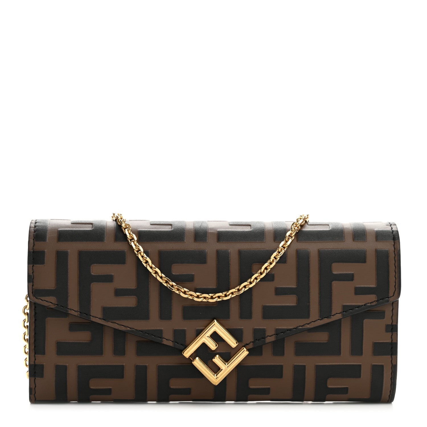 Vitello Soft F is Fendi Bi-Color FF 1974 Embossed Continental Envelope Wallet On Chain Maya Black