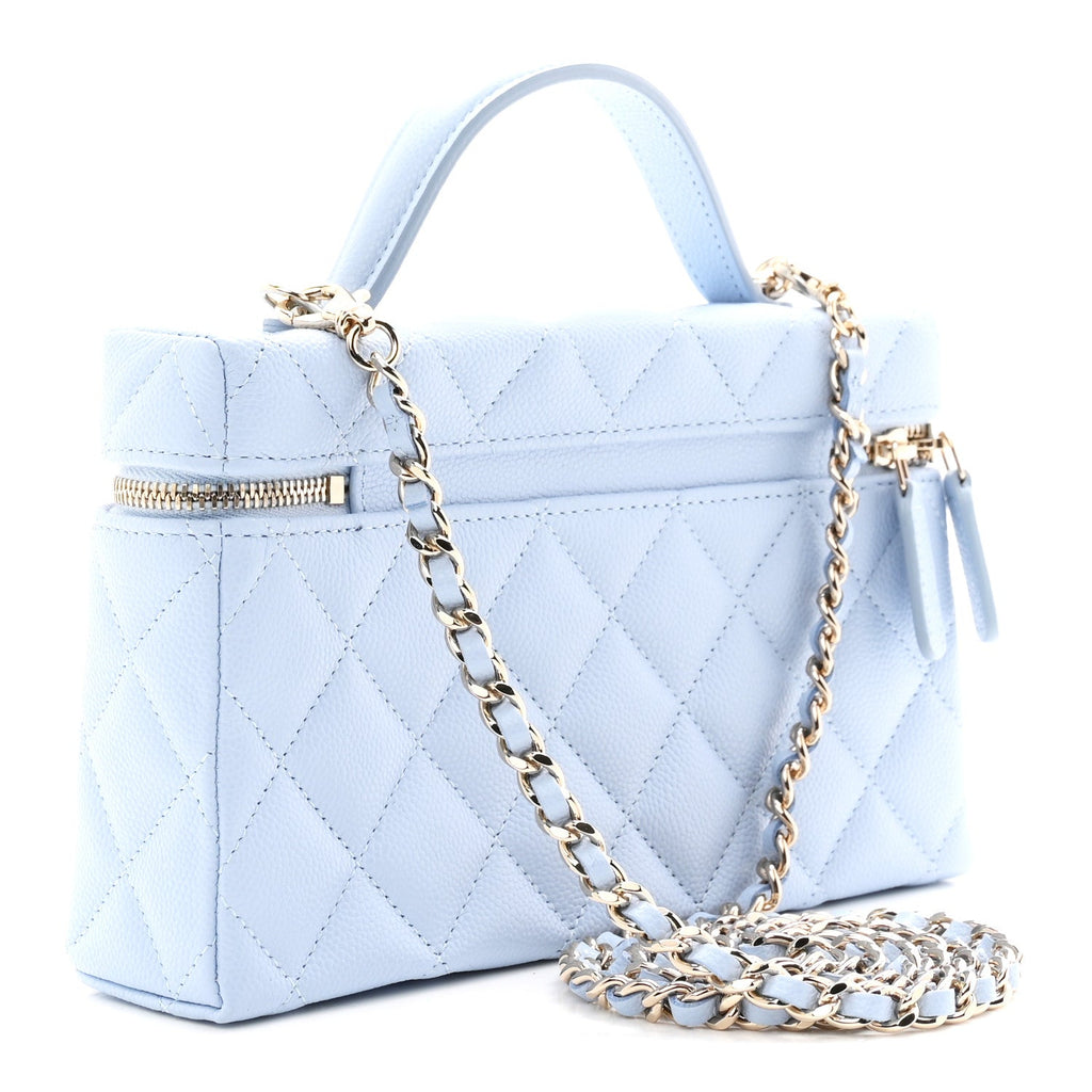 Caviar Quilted Top Handle Slim Vanity With Chain Light Blue Light Blue