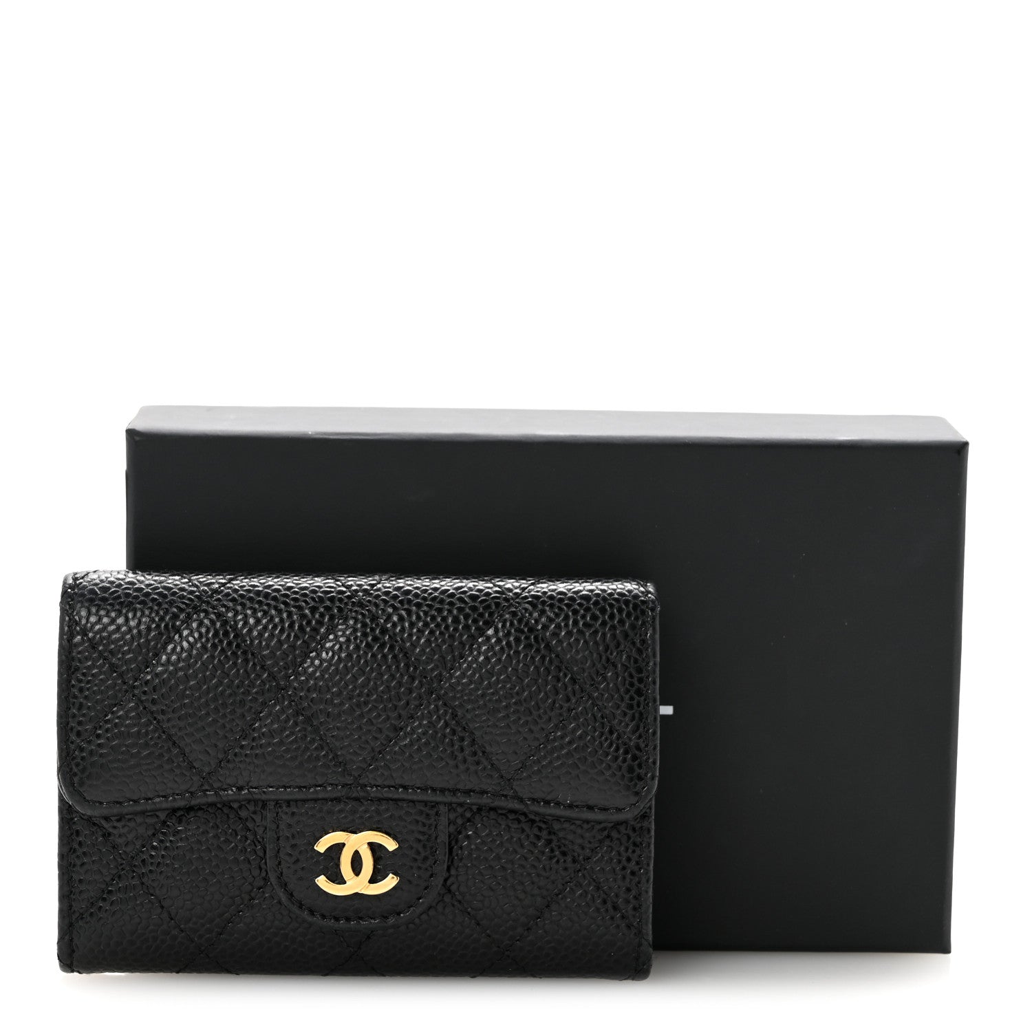 Caviar Quilted Flap Card Holder Black