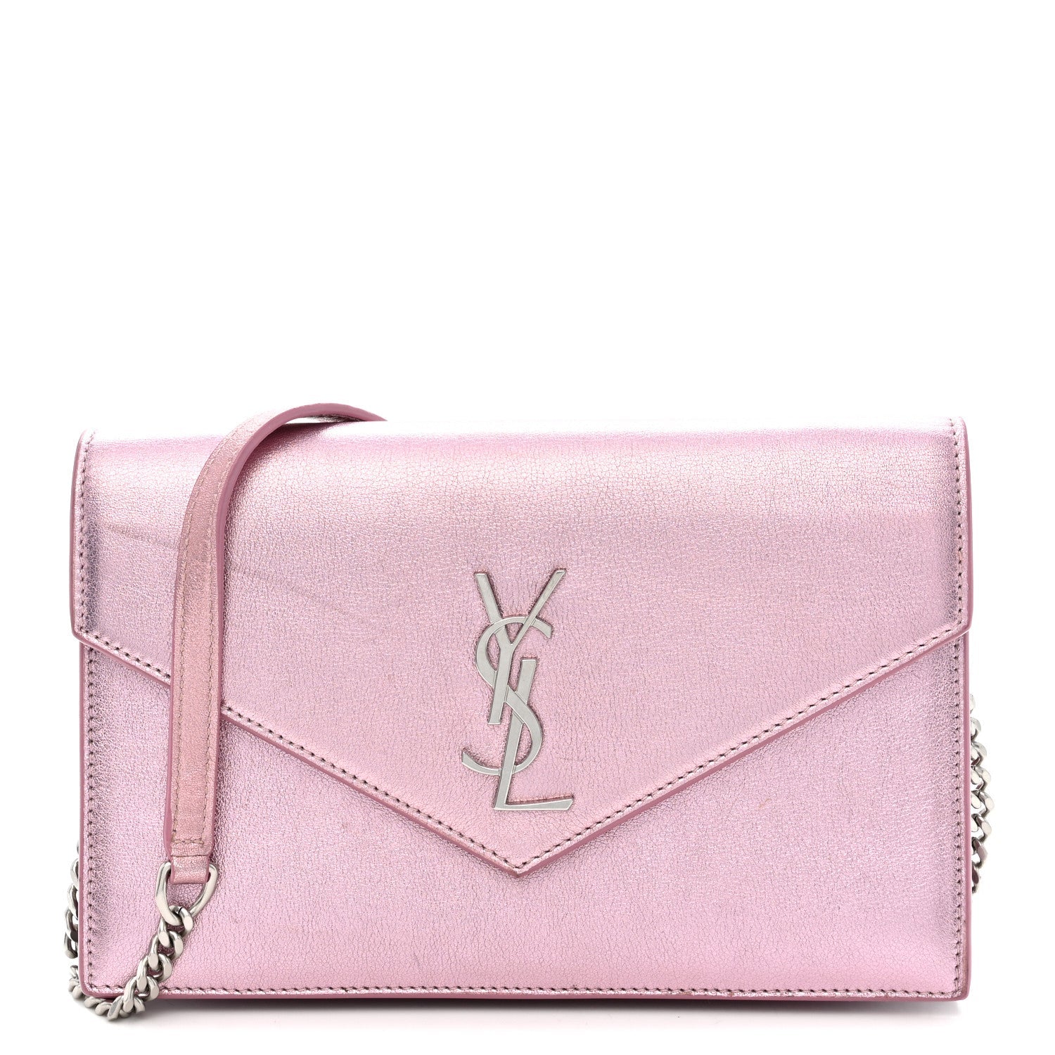 Metallic Calfskin Monogram Envelope Chain Wallet New Azalea