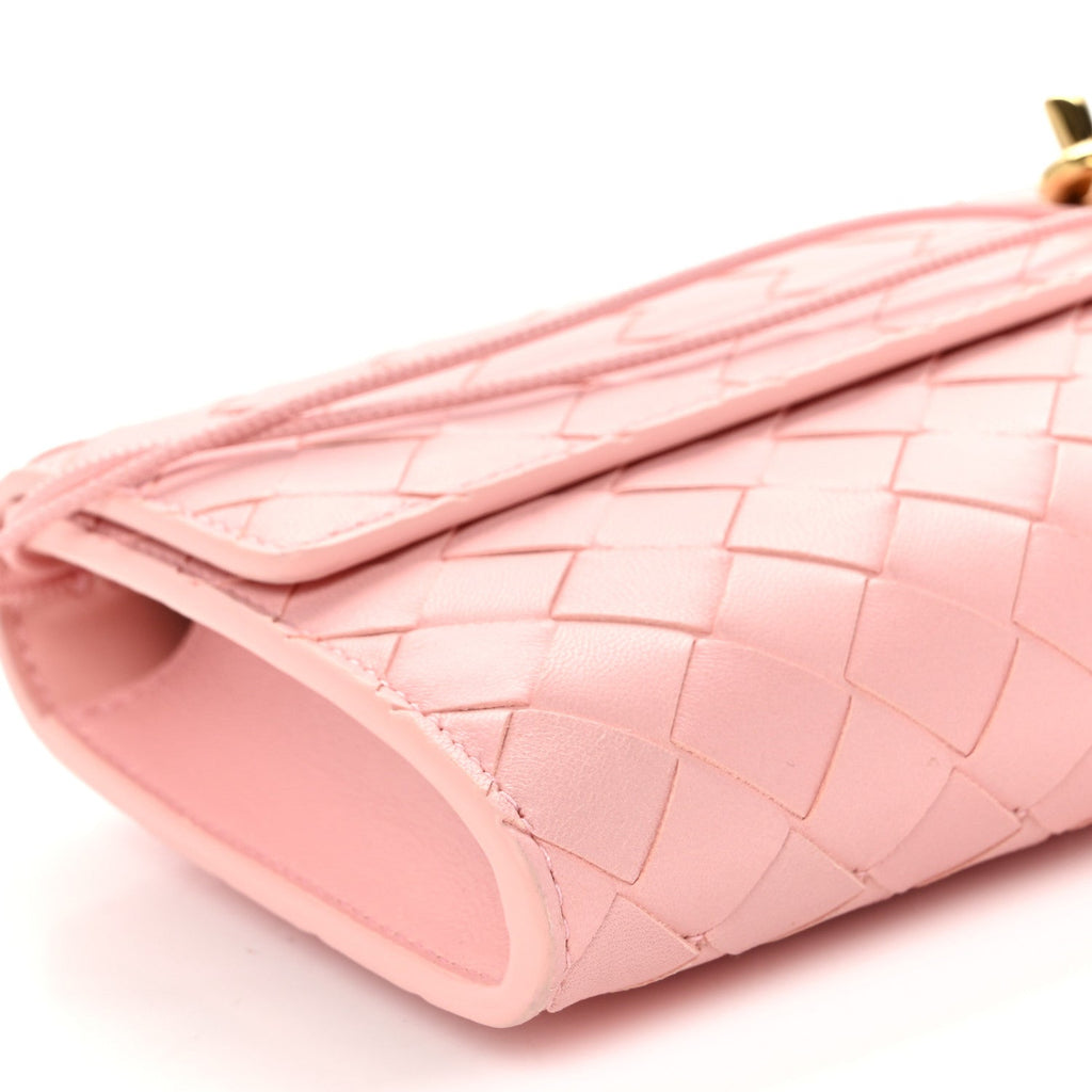 Nappa Intrecciato Long Andiamo Top Handle Clutch Rose