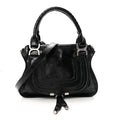 Shiny Grained Calfskin Small Marcie Bag Black