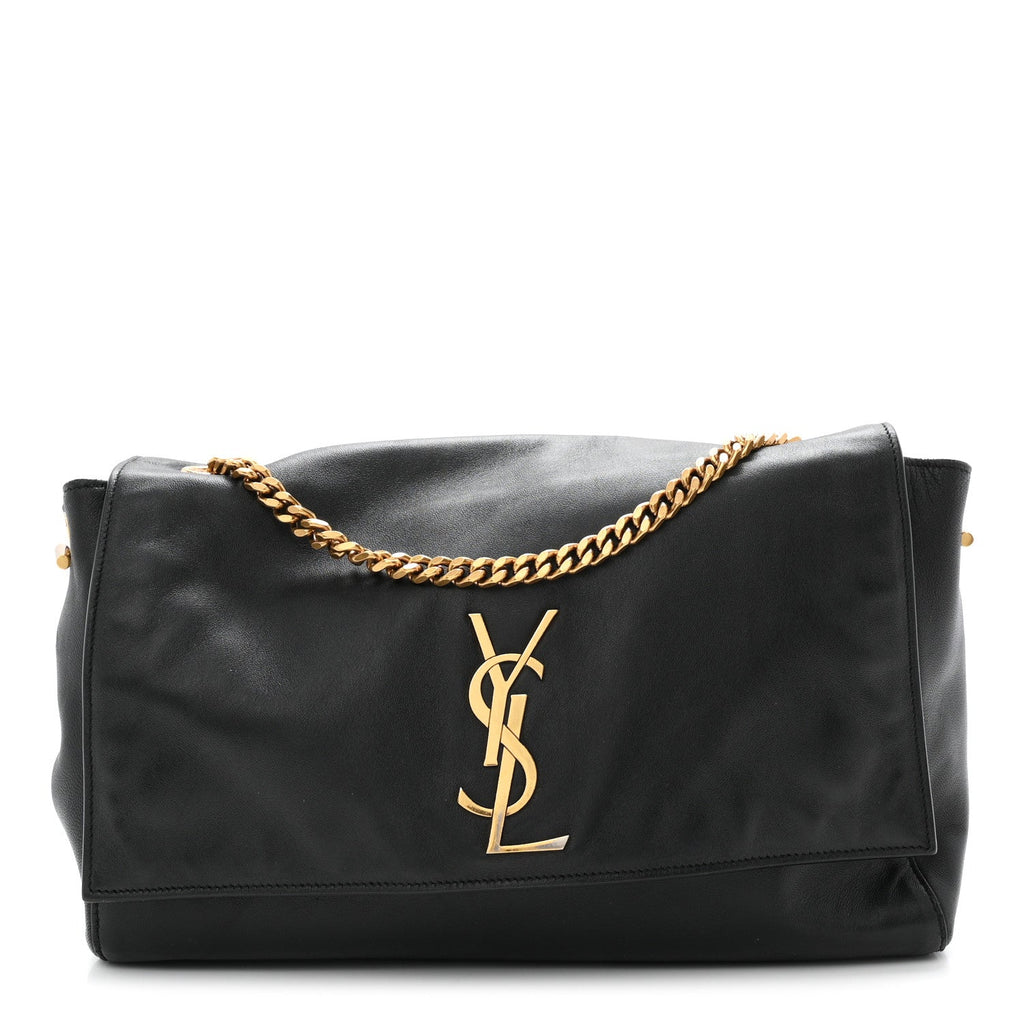 Smooth Calfskin Suede Medium Reversible Monogram Kate Satchel Black