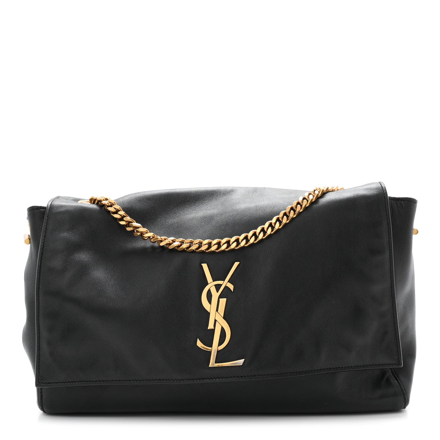 Smooth Calfskin Suede Medium Reversible Monogram Kate Satchel Black