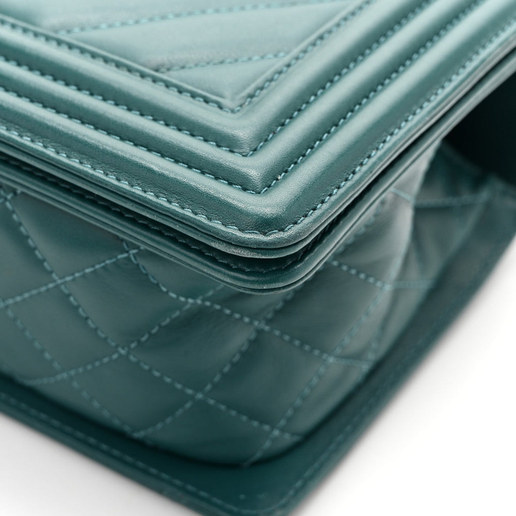 Calfskin Chevron Quilted Medium Boy Flap Turquoise