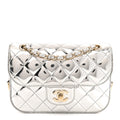 Mirror Calfskin Metallic Calfskin Quilted Hollywood Boulevard Mini Flap With Star Coin Purse Silver