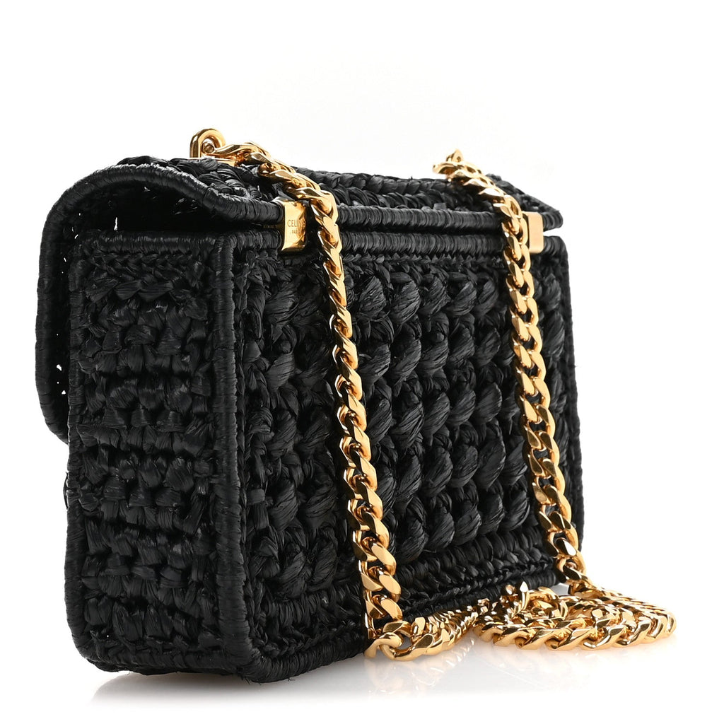 Raffia Effect Claude Chain Shoulder Bag Black