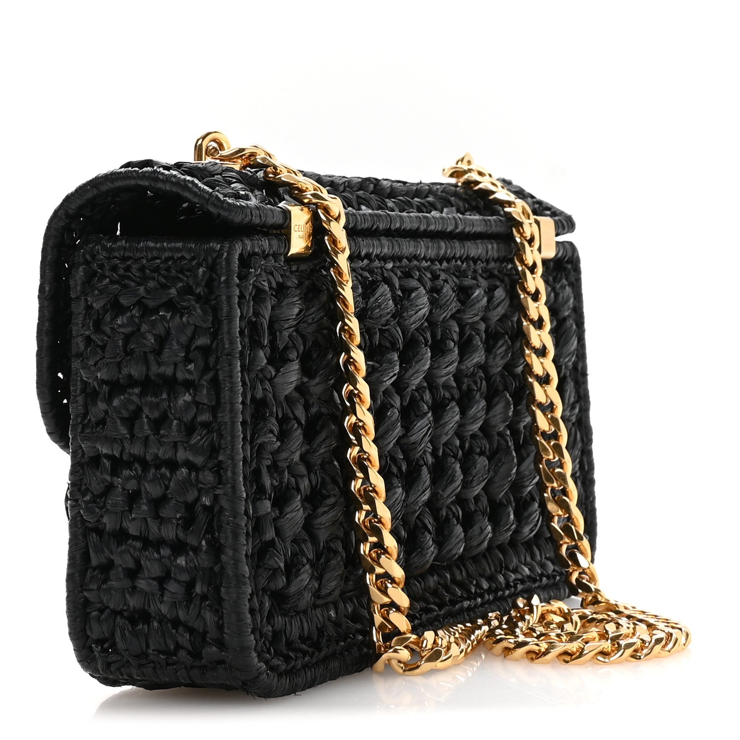 Raffia Effect Claude Chain Shoulder Bag Black