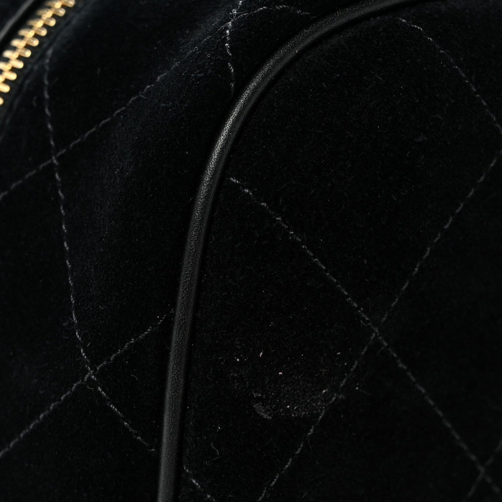 Suede Calfskin Large Perfect Bowling Bag Black