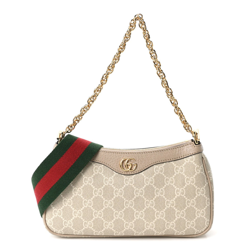 GG Supreme Monogram Textured Dollar Calfskin Web Small Ophidia GG Handbag Beige Mystic White Oatmeal