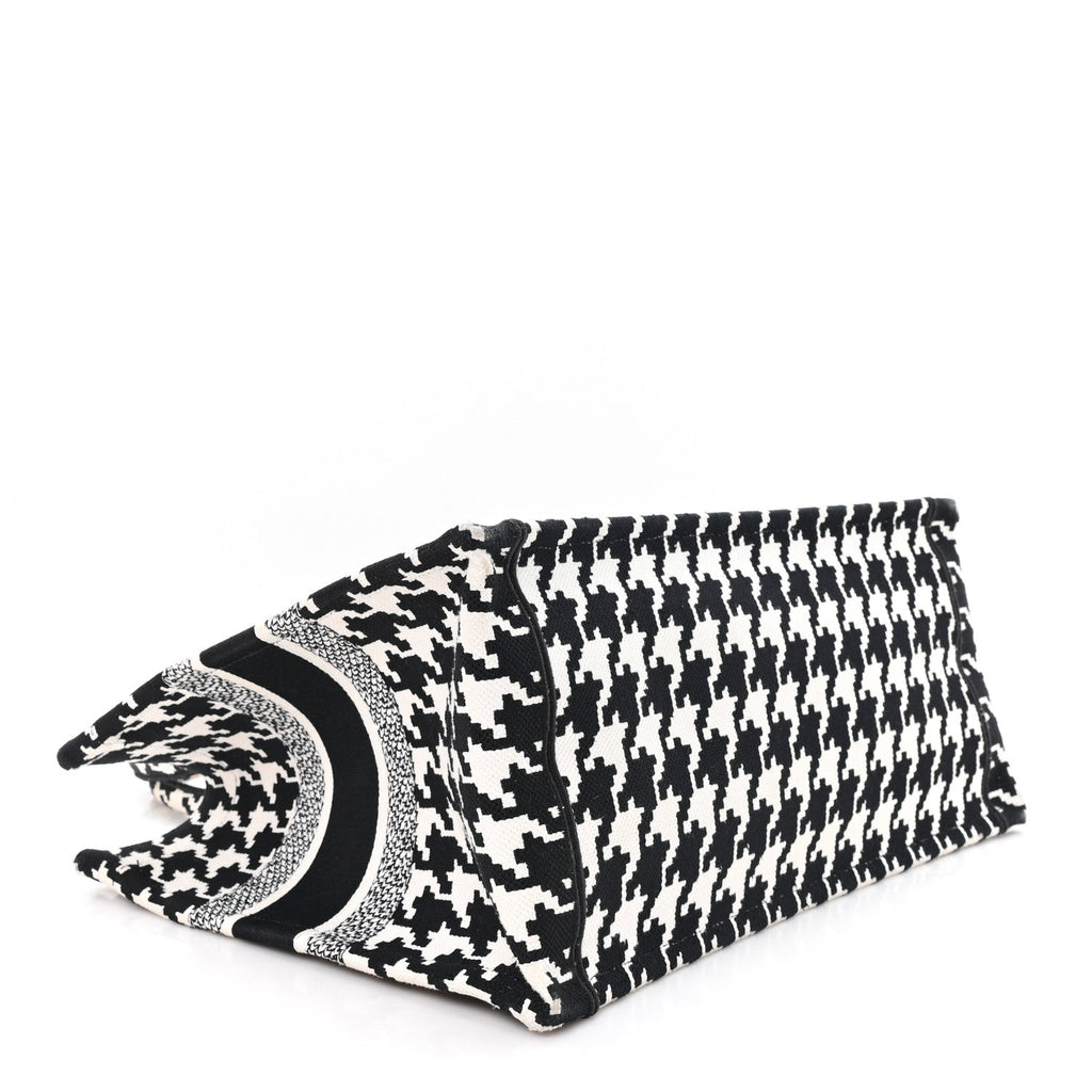 Canvas Macro Houndstooth Embroidered Medium Book Tote Black White