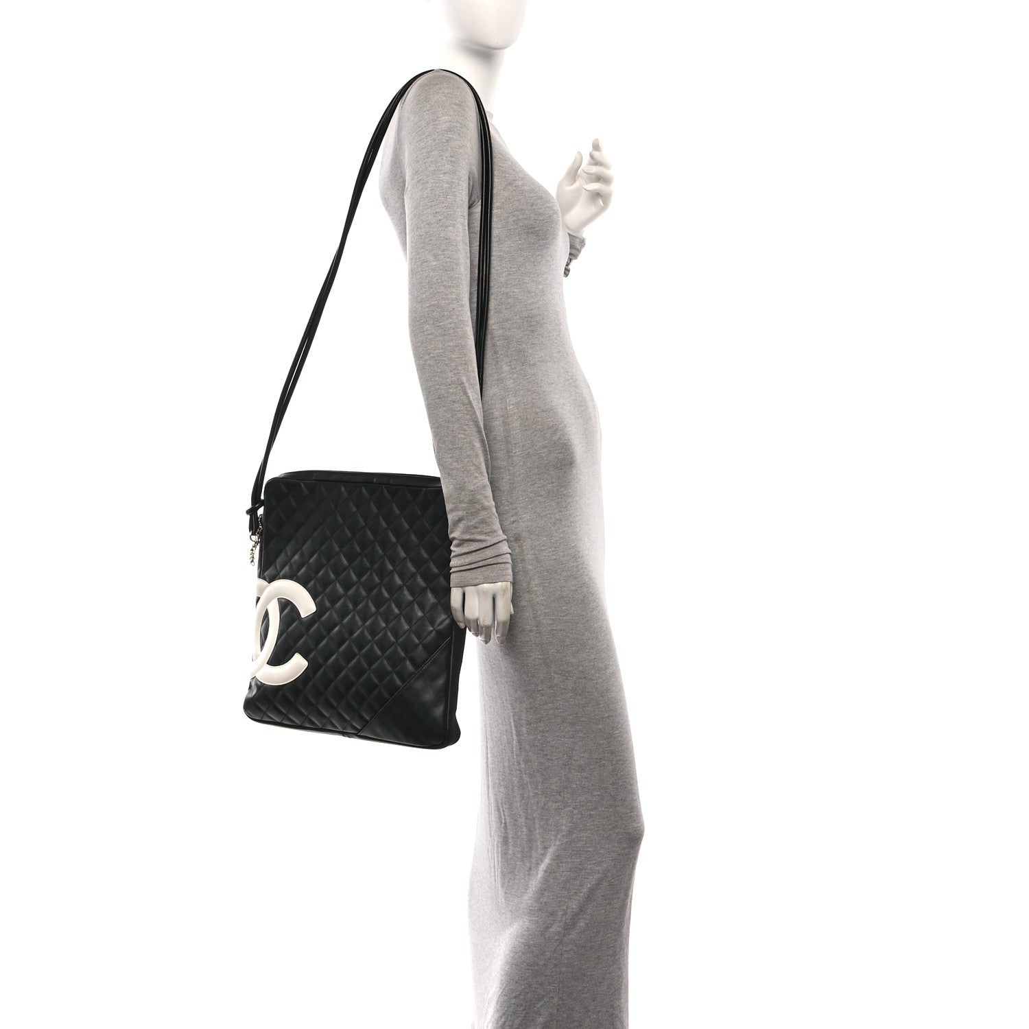 Calfskin Quilted Large Cambon Messenger Black White