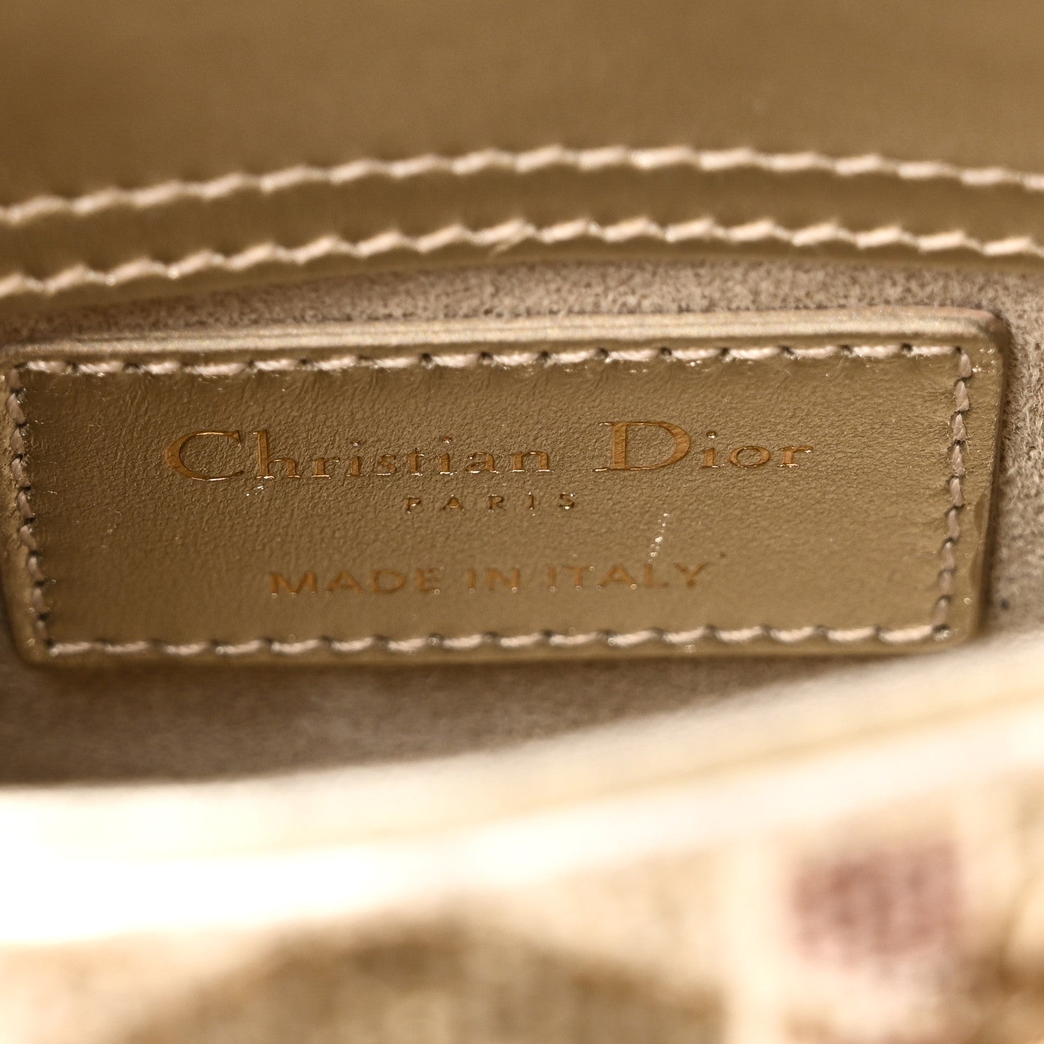 Metallic Lambskin Cannage Beaded Embroidered Micro Lady Dior Gold