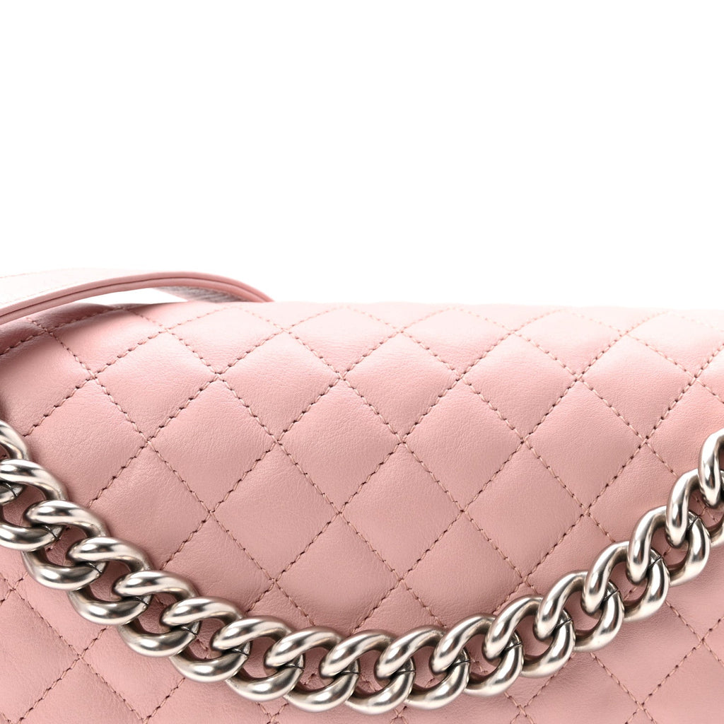 Calfskin Quilted Medium Boy Flap Light Pink