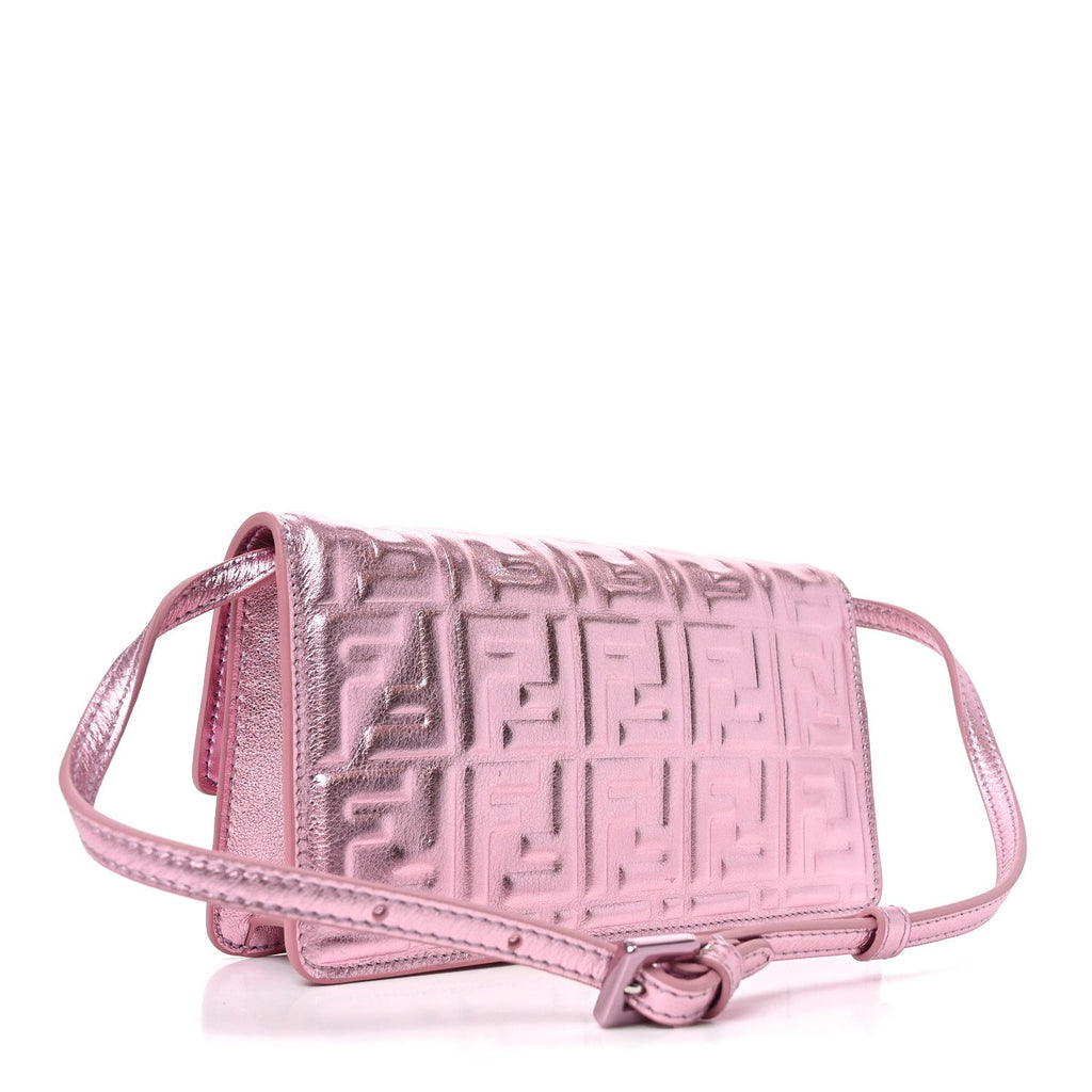 Metallic Nappa Matisse FF Embossed Wallet On Chain Rosa