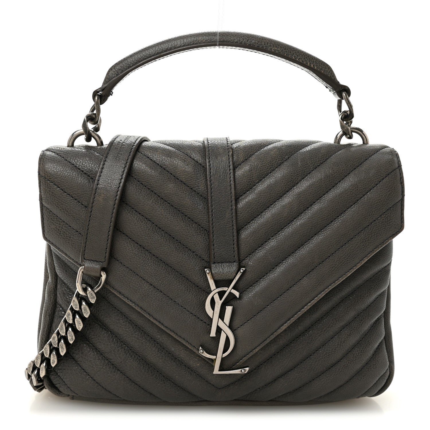 Sheepskin Matelasse Chevron Monogram Medium College Bag Asphalt