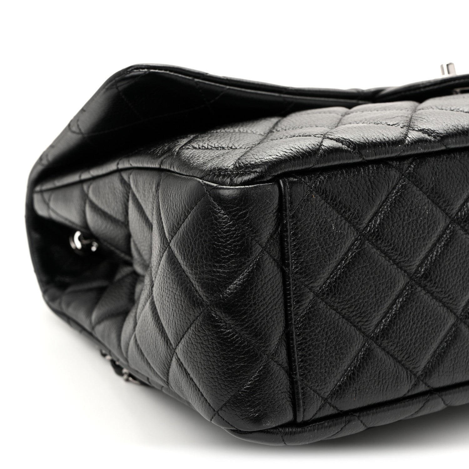 Grained Calfskin Quilted XXL Travel Flap Bag Black