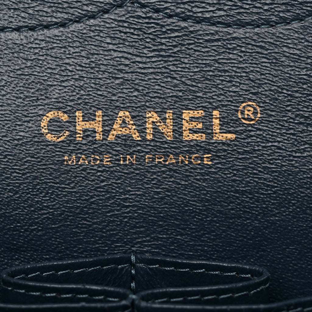 Metallic Caviar Quilted Jumbo Double Flap Dark Blue