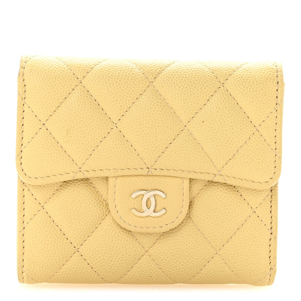 Caviar Quilted Compact Flap Wallet Yellow