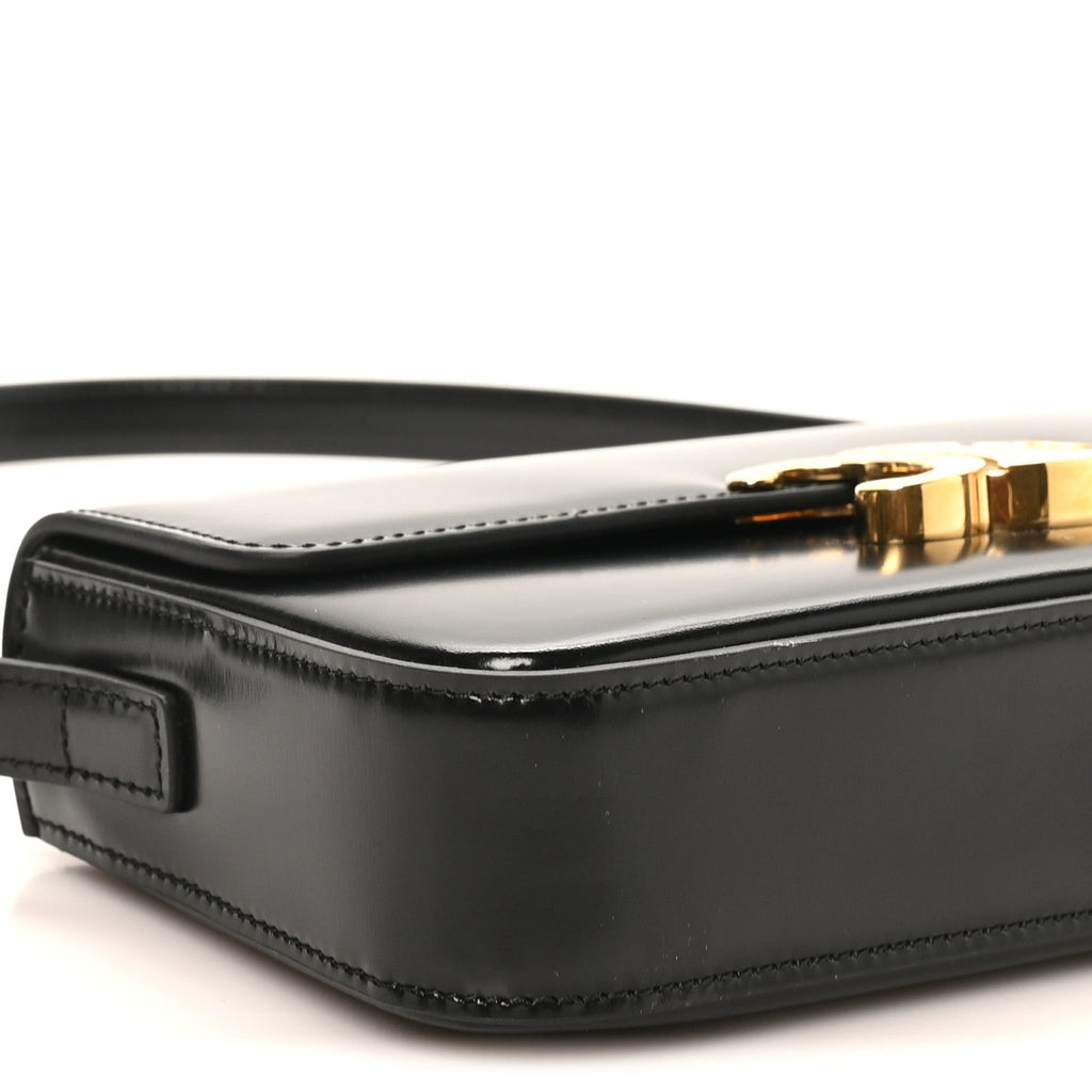Shiny Calfskin Triomphe Shoulder Bag Black