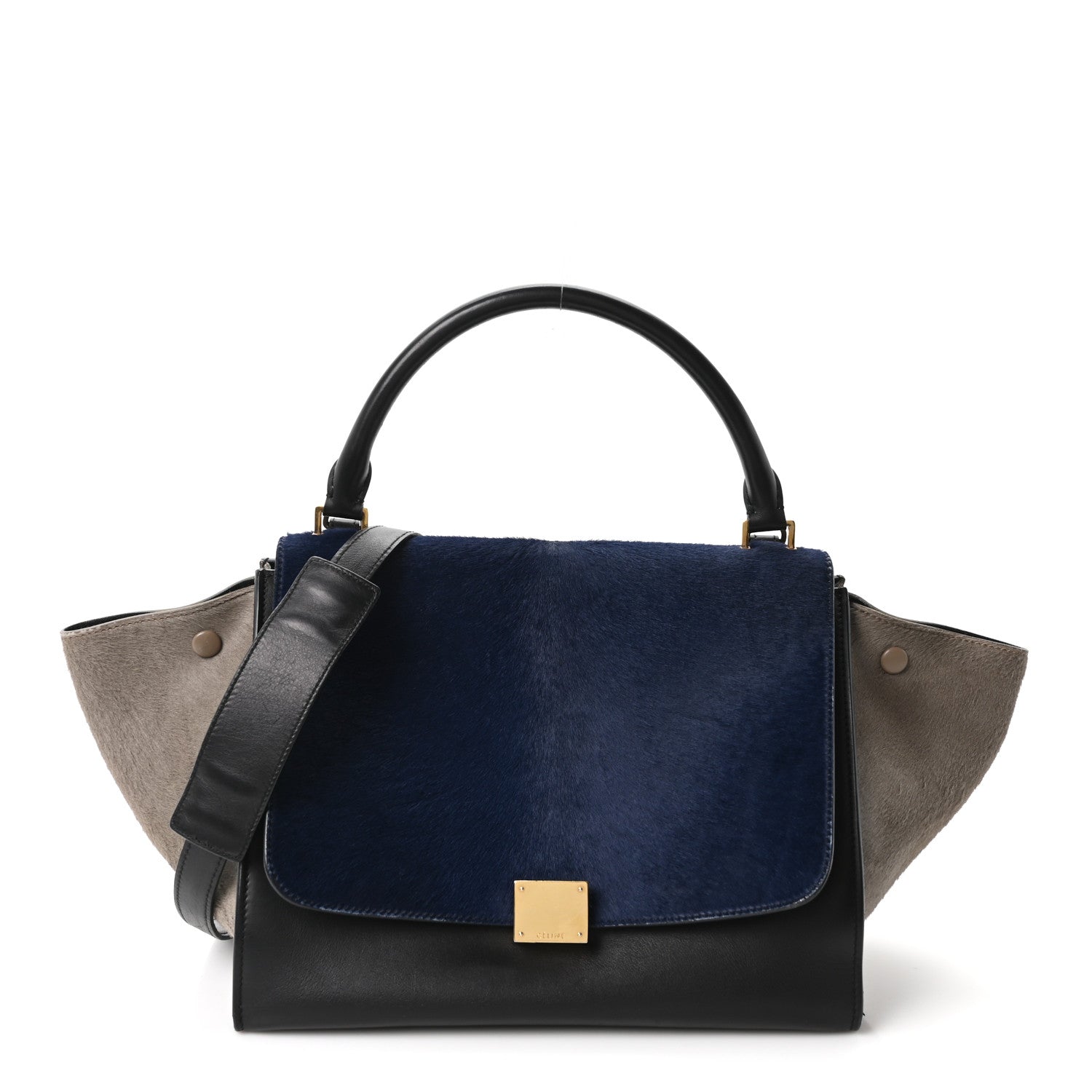 Pony Hair Smooth Calfskin Tri-Color Medium Trapeze Blue Taupe Black