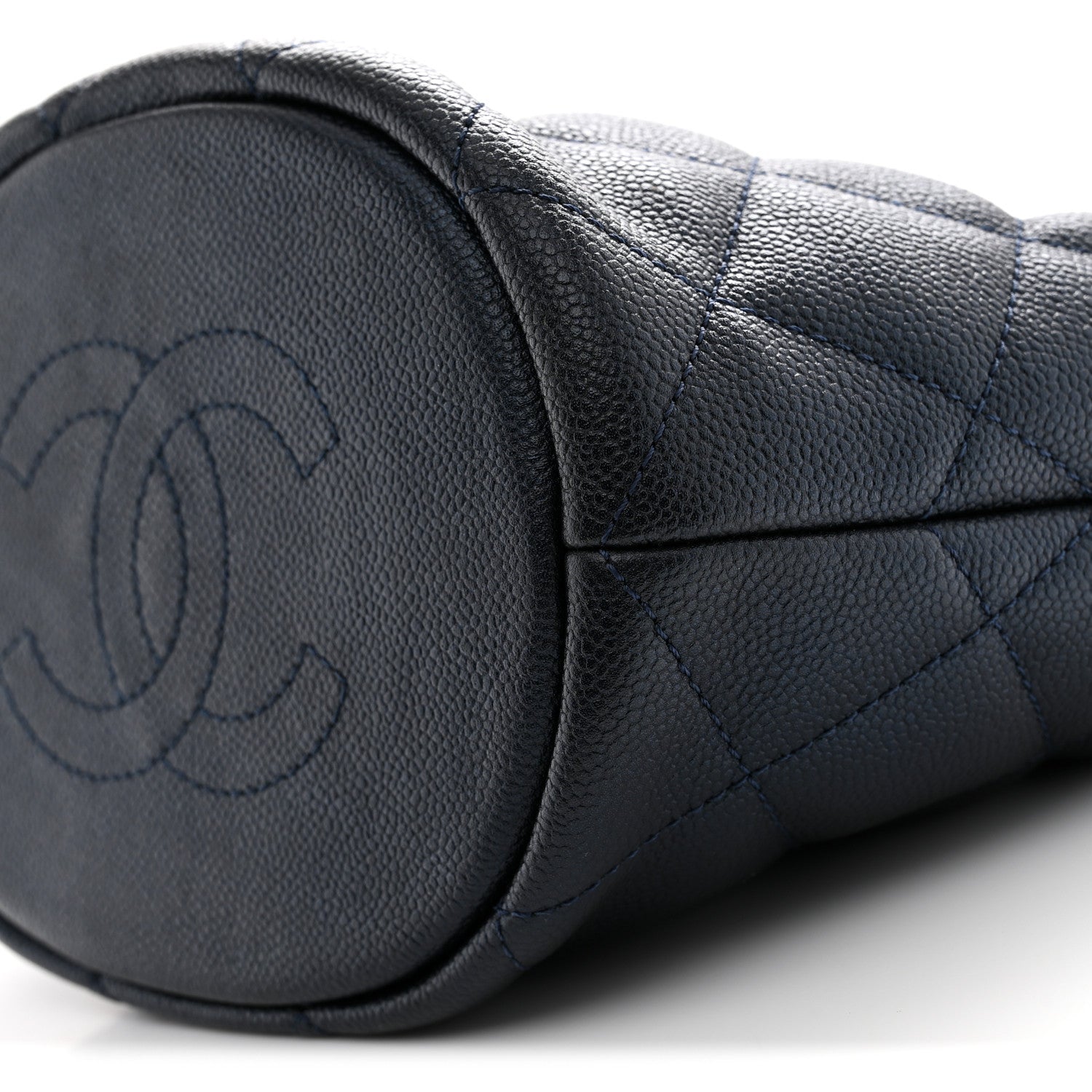 Iridescent Caviar Quilted My Perfect CC Bucket Drawstring Bag Blue