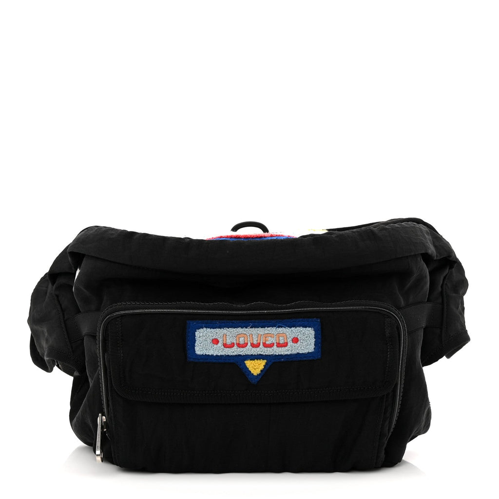 Nylon 80s Logo Patch Belt Bag Black