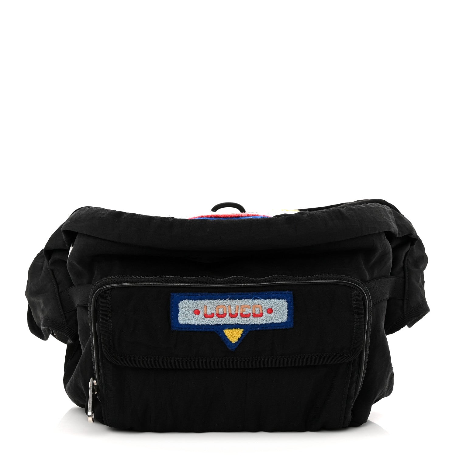 Nylon 80s Logo Patch Belt Bag Black