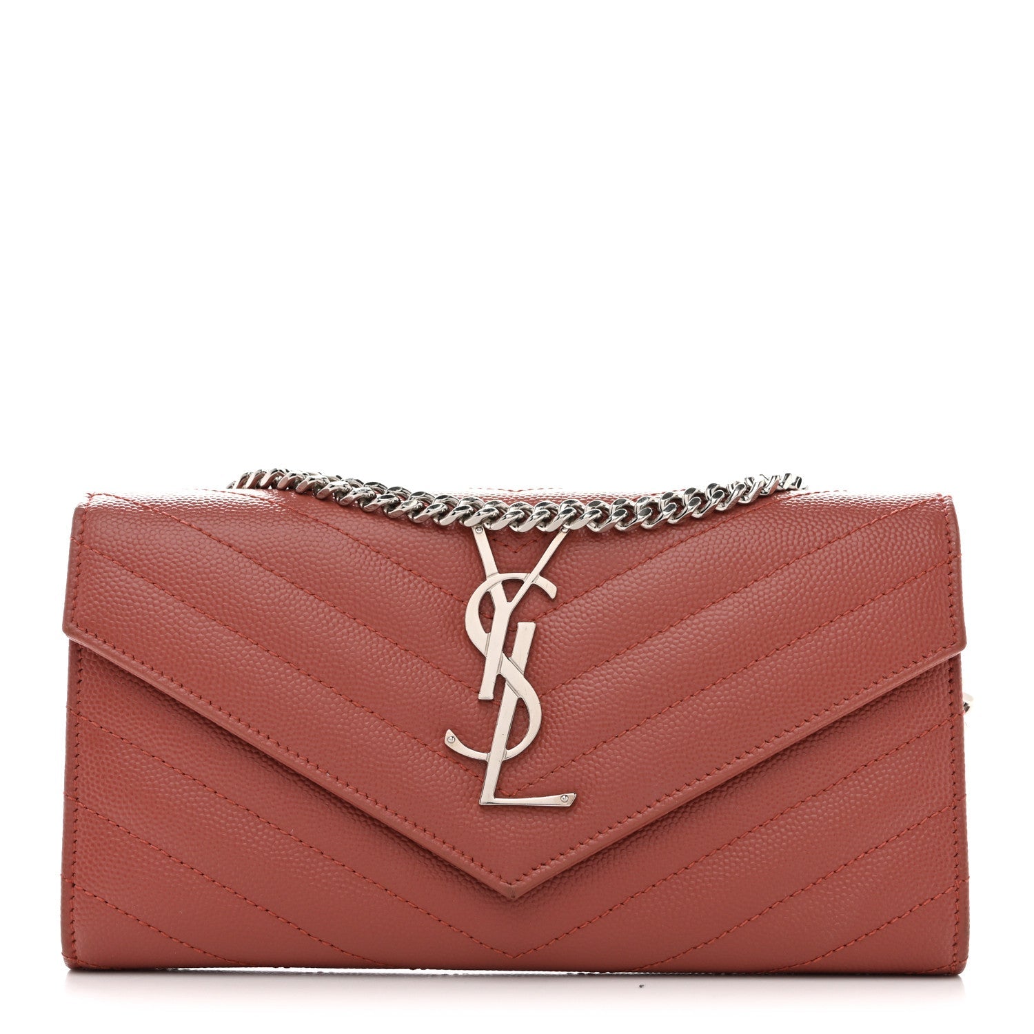 Grain De Poudre Matelasse Chevron Small Monogram Chain Wallet Blush Fonce