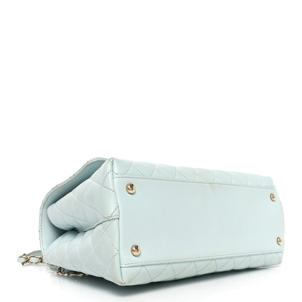 Caviar Quilted Small Coco Handle Flap Light Blue