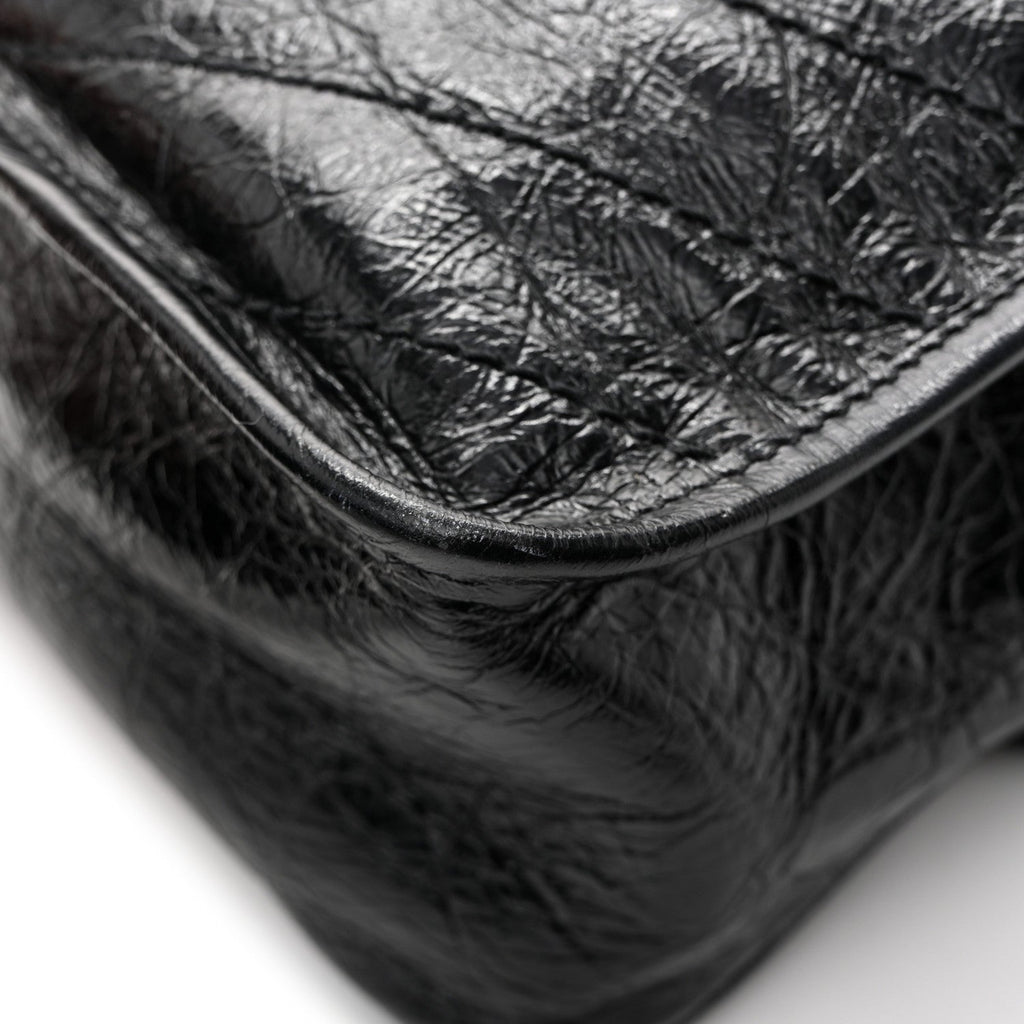Crinkled Calfskin Matelasse Monogram Large Niki Chain Satchel Black