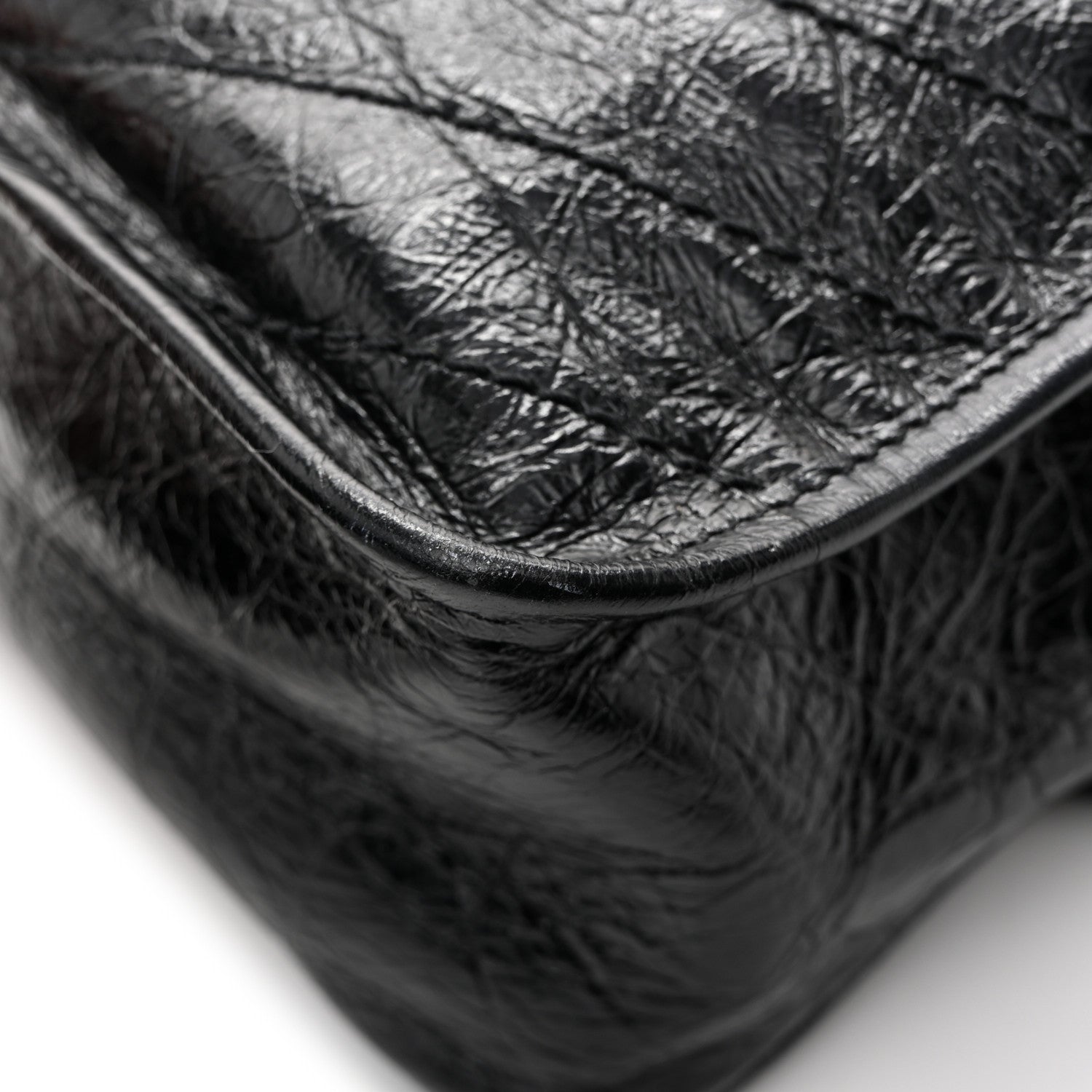 Crinkled Calfskin Matelasse Monogram Large Niki Chain Satchel Black
