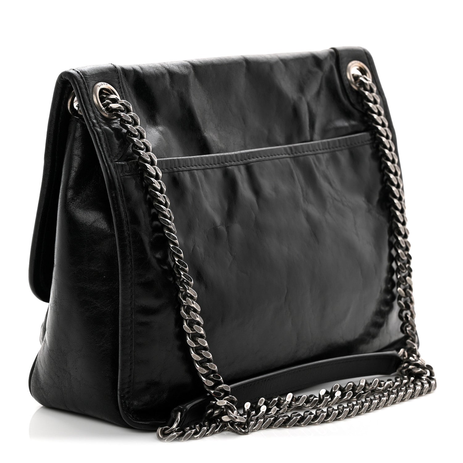 Crinkled Calfskin Monogram Medium Niki Chain Satchel Black
