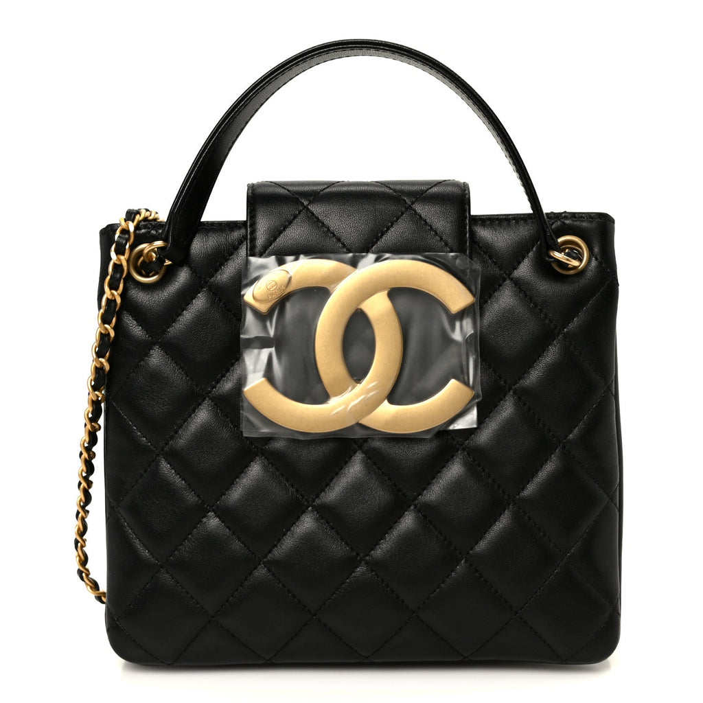 Lambskin Quilted Giant CC Shoulder Bag Black Black