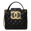 Lambskin Quilted Giant CC Shoulder Bag Black Black