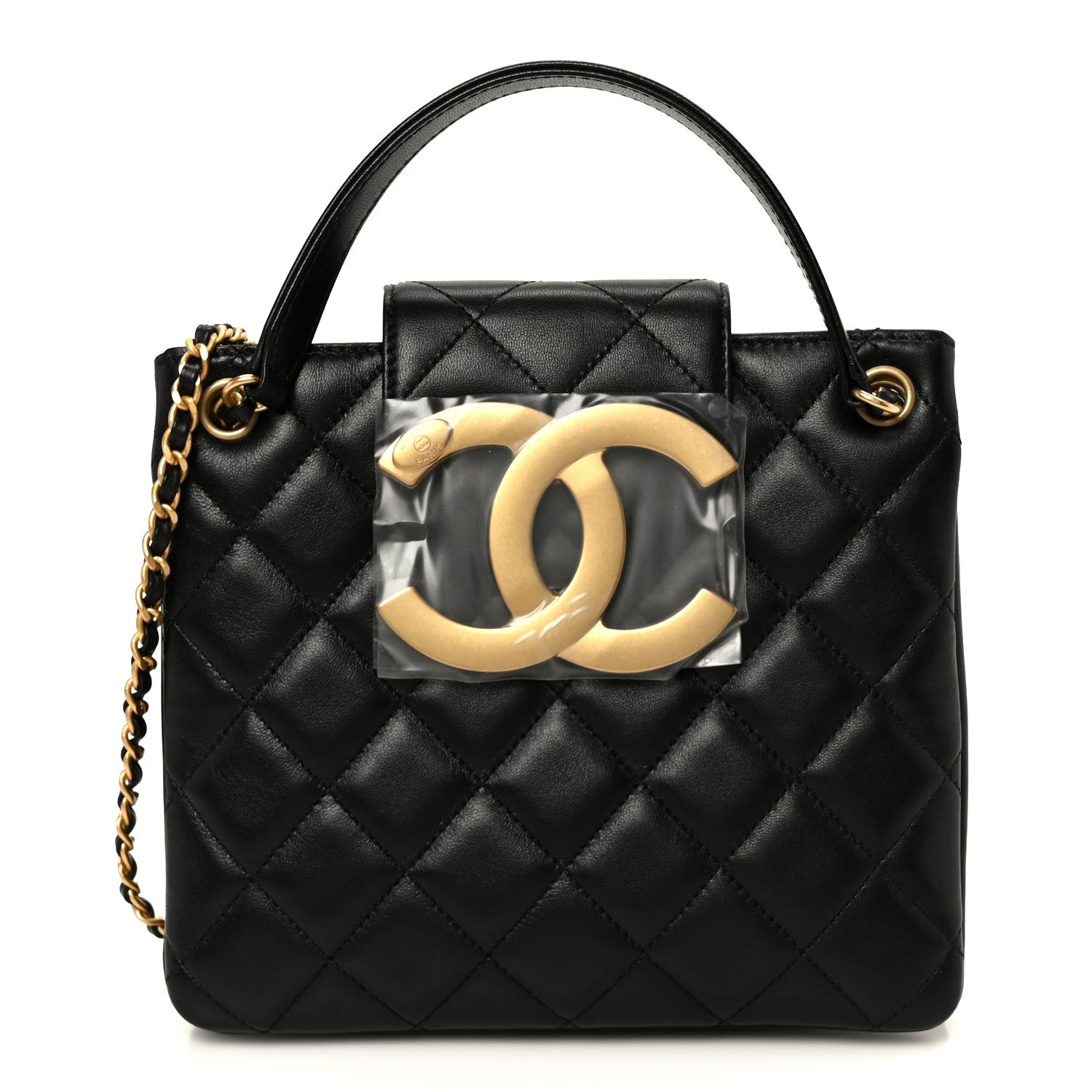 Lambskin Quilted Giant CC Shoulder Bag Black Black