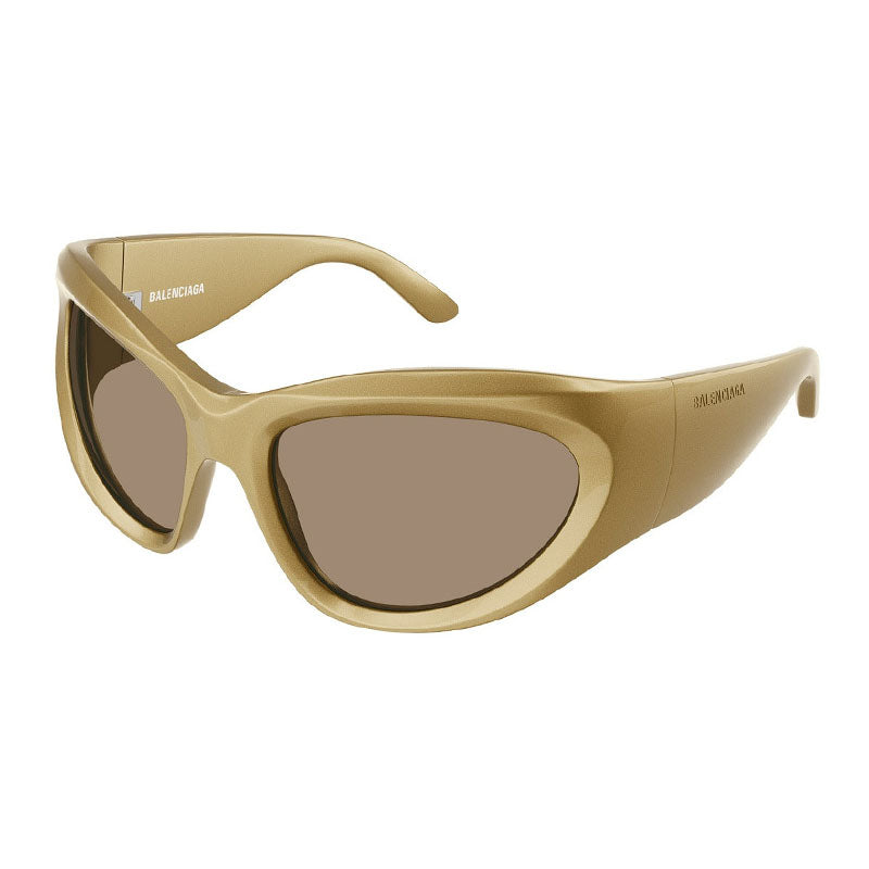 Balenciaga Geometric Full Rim, with a Gold frame and Brown Gold Mirror lens.