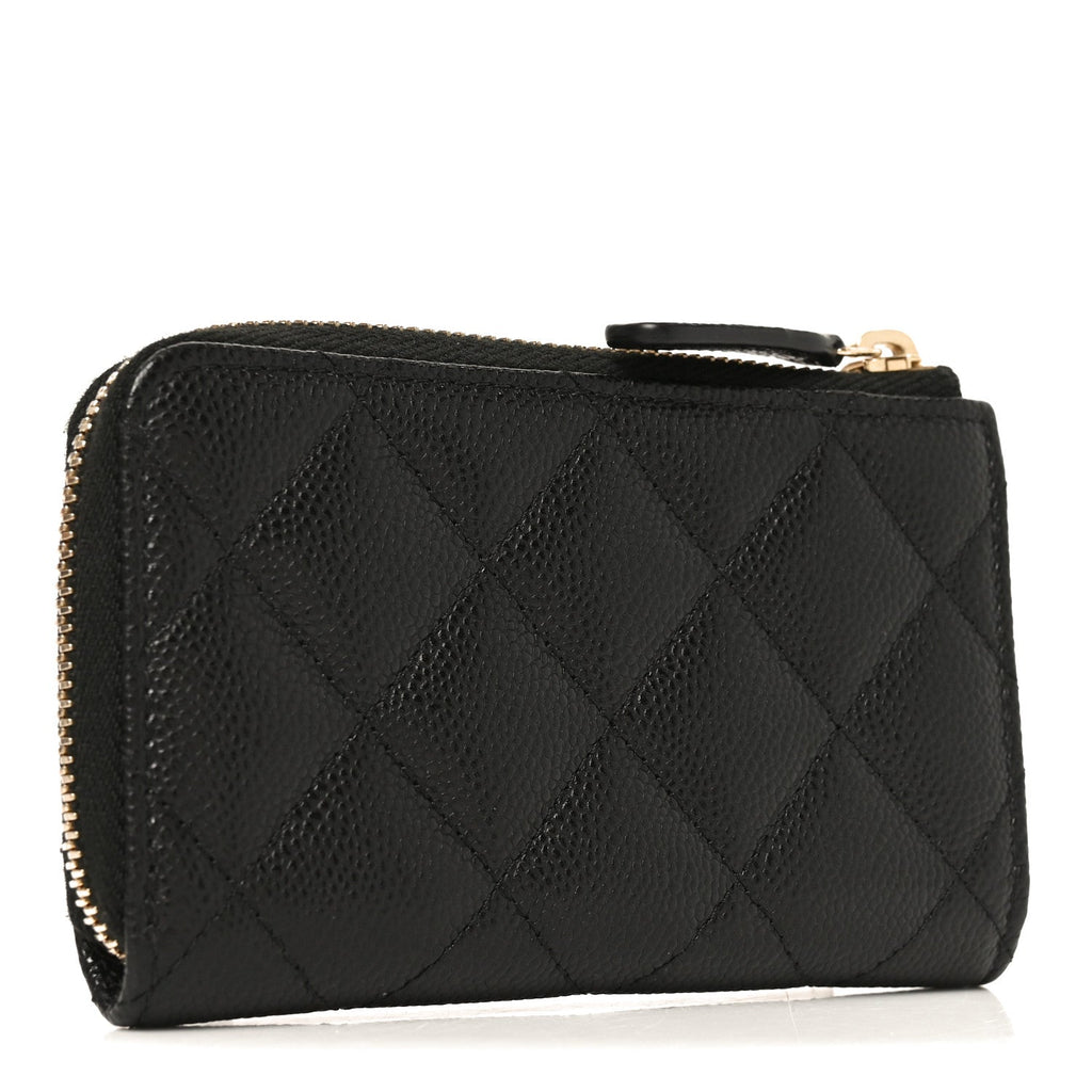 Caviar Quilted Zipped Key Holder Case Black
