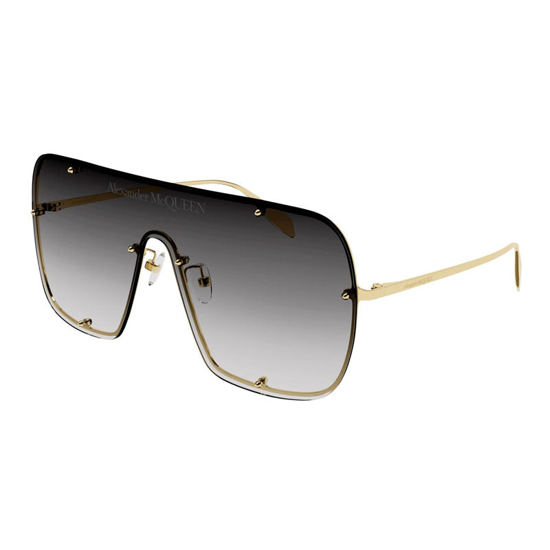 Alexander McQueen Sunglasses Shield Rimless, Gold Frame and Grey Gradient Lens AM0362S003