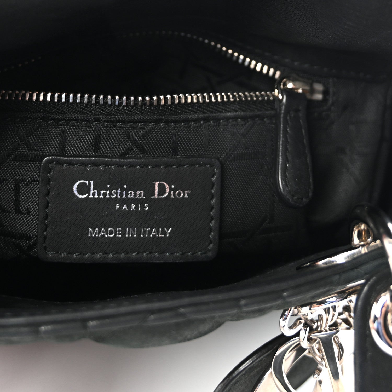 Metallic Calfskin Cannage Mini Lady Dior Black
