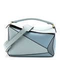 Calfskin Medium Puzzle Bag Aqua Light Blue Stone Blue