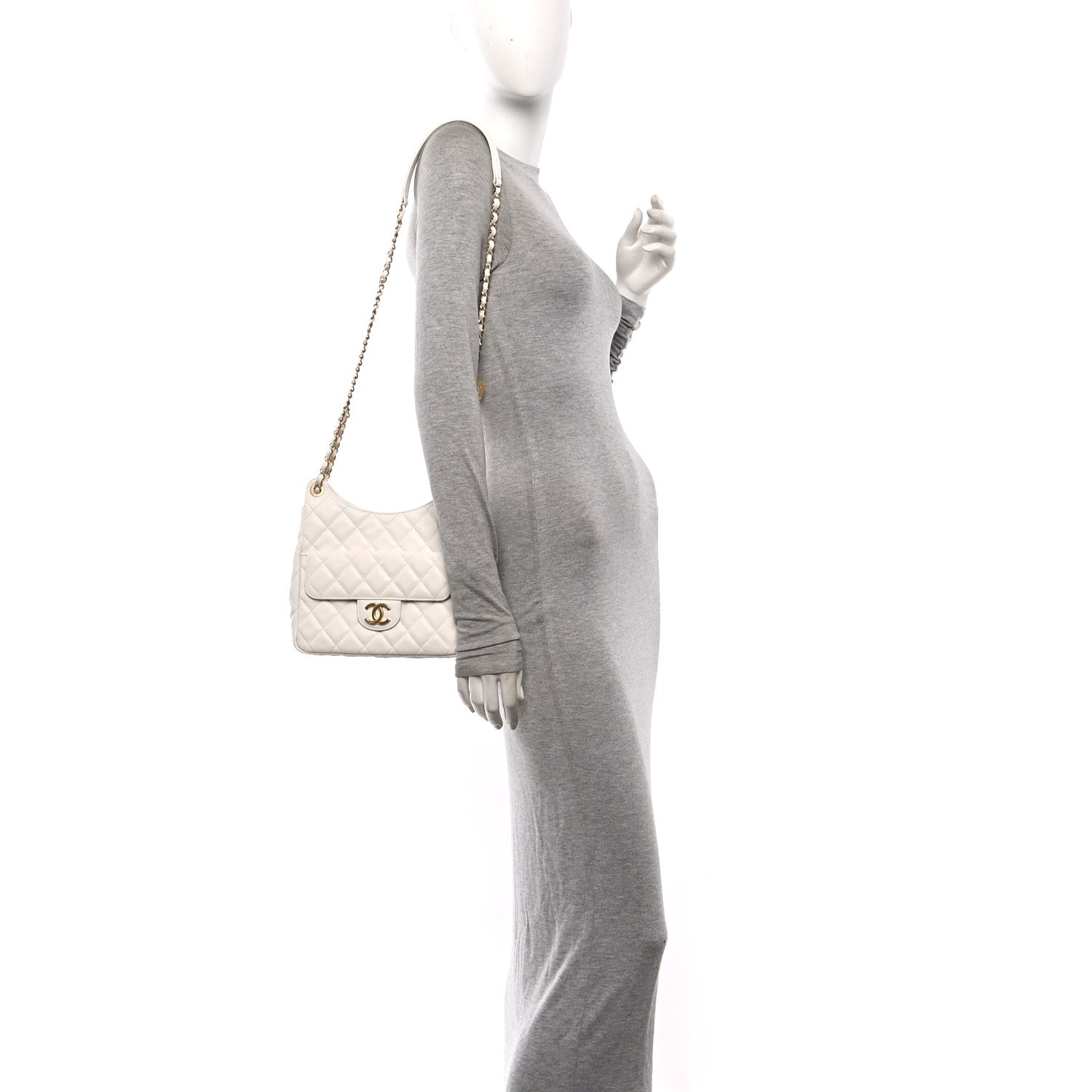 Caviar Quilted Wavy CC Hobo White