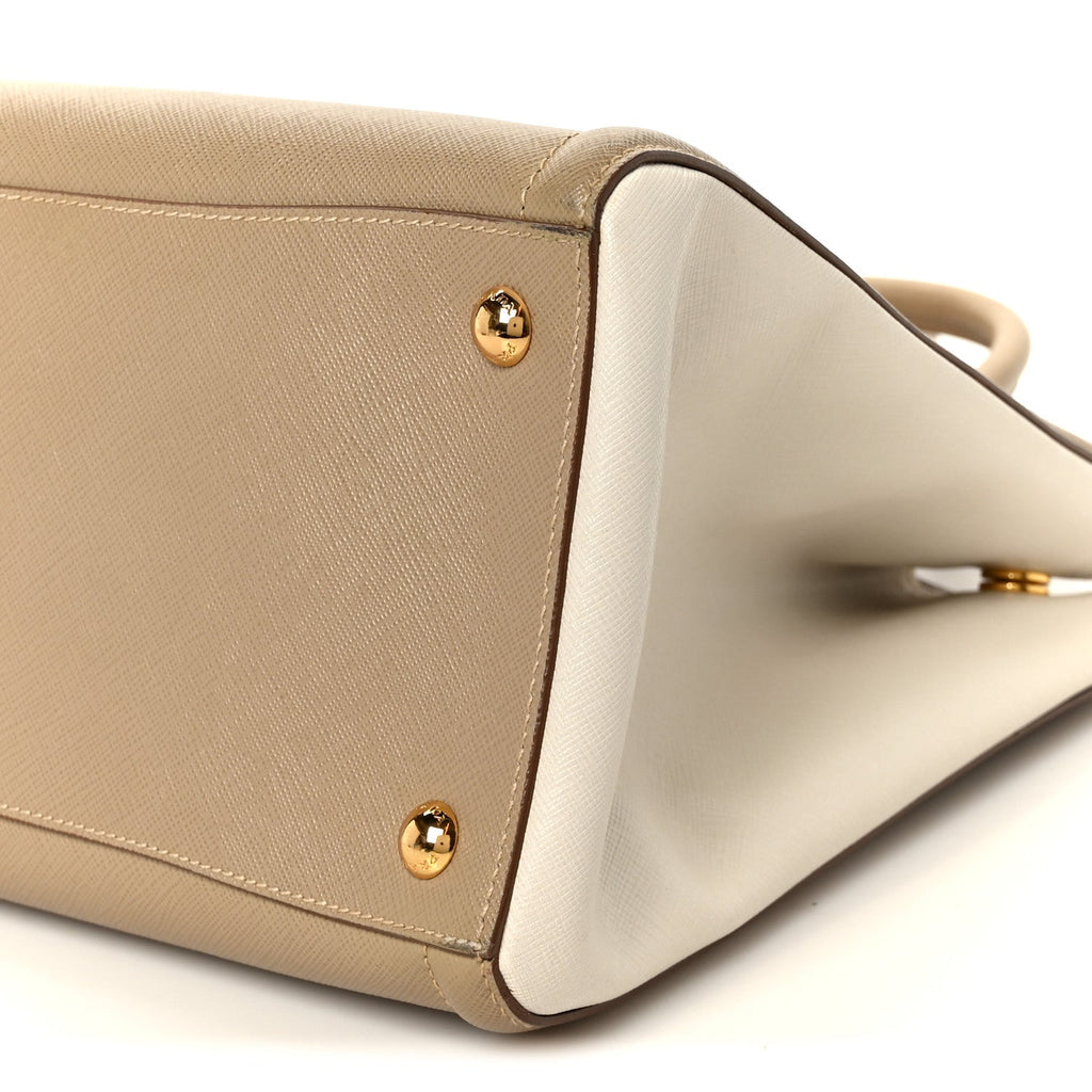 Saffiano Lux Bi-Color Tote Bag Visone Talco