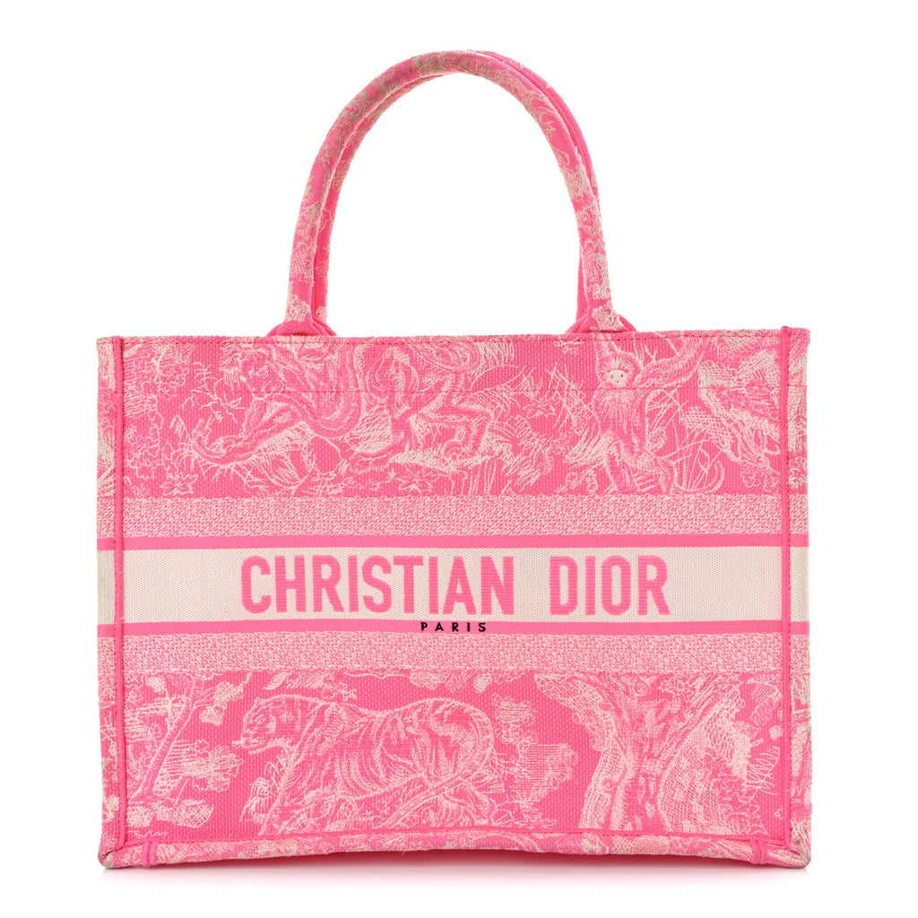 Canvas Embroidered Medium Dioriviera Toile De Jouy Book Tote Fluorescent Pink